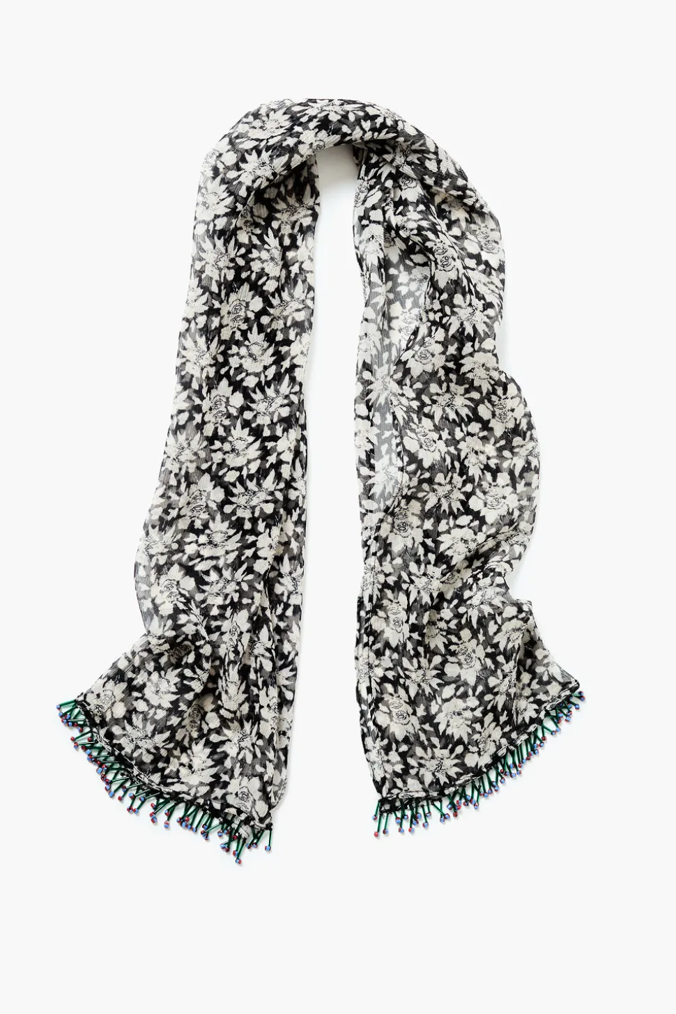 Beaded Silk Scarf Black