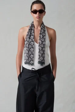Beaded Silk Scarf Black