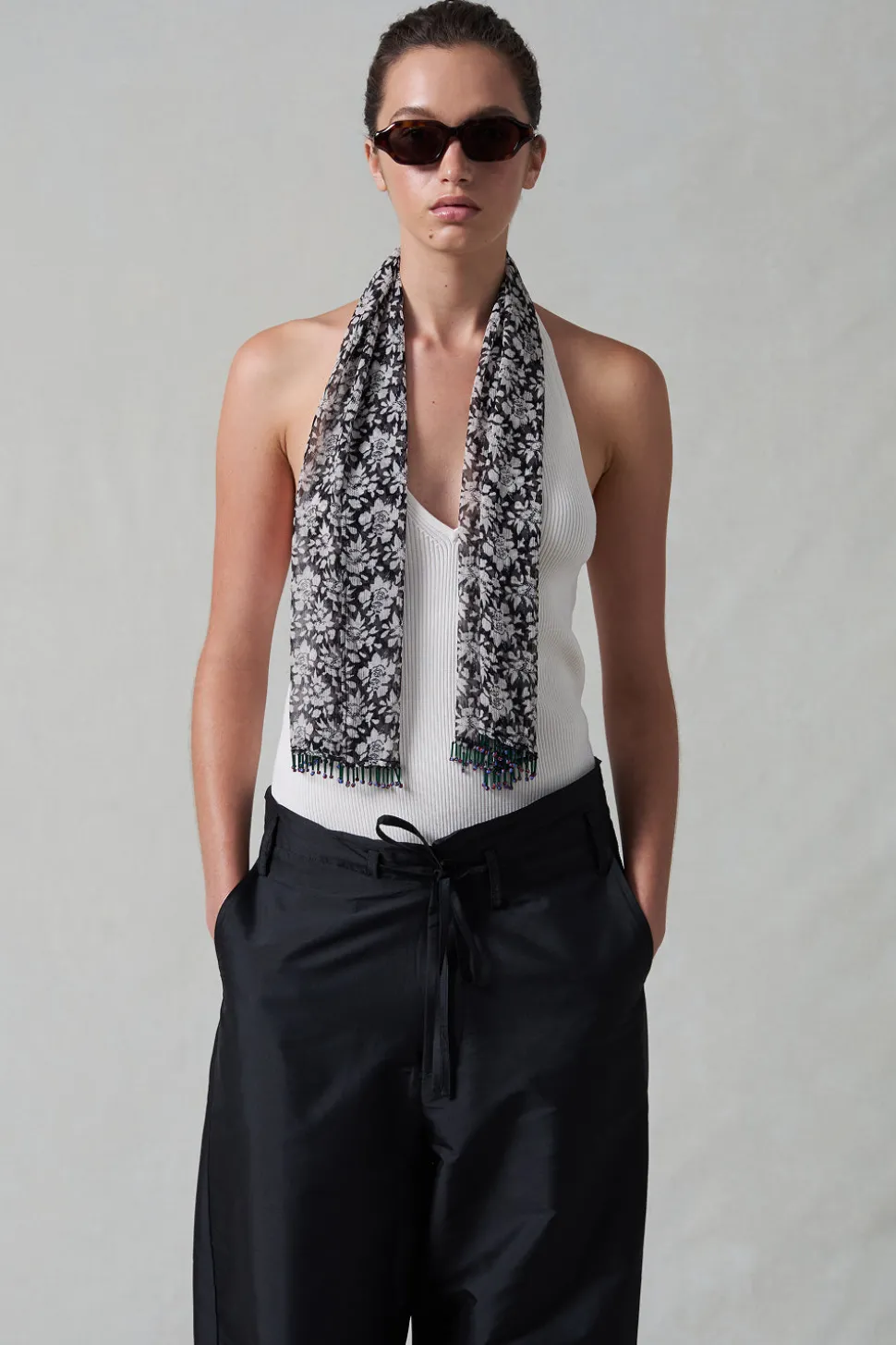 Beaded Silk Scarf Black