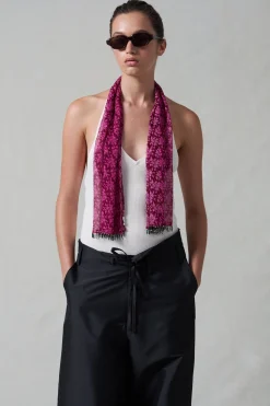 Beaded Silk Scarf Pink