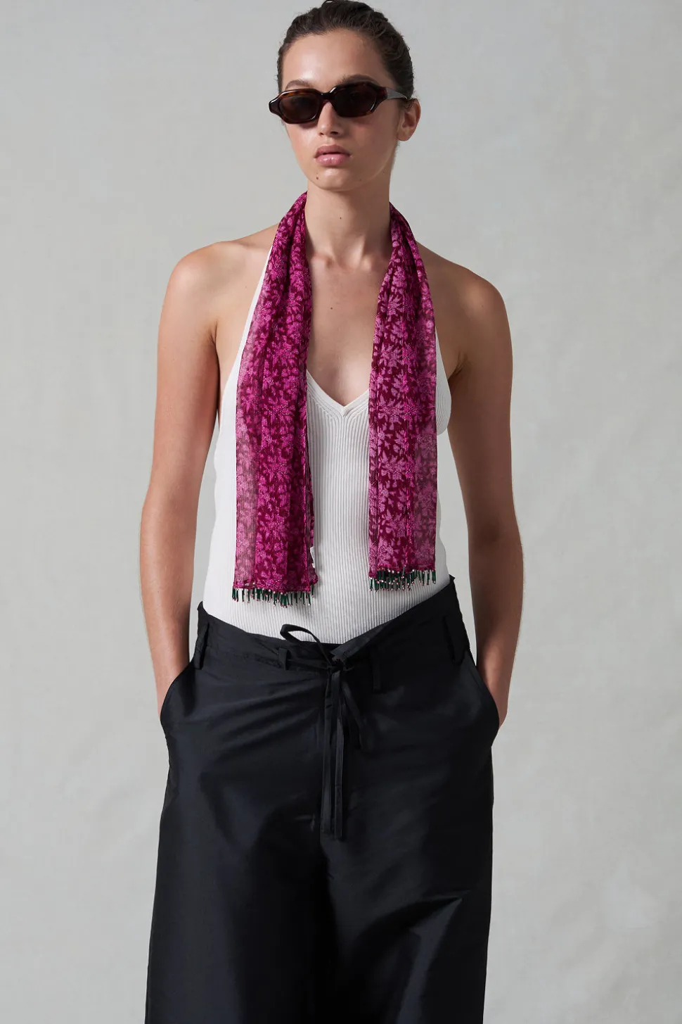 Beaded Silk Scarf Pink