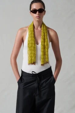Beaded Silk Scarf Yellow