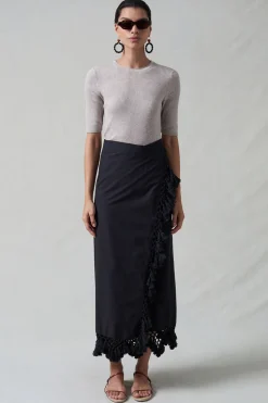 Capri Crocheted Wrap Skirt Caviar
