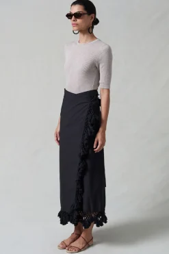 Capri Crocheted Wrap Skirt Caviar