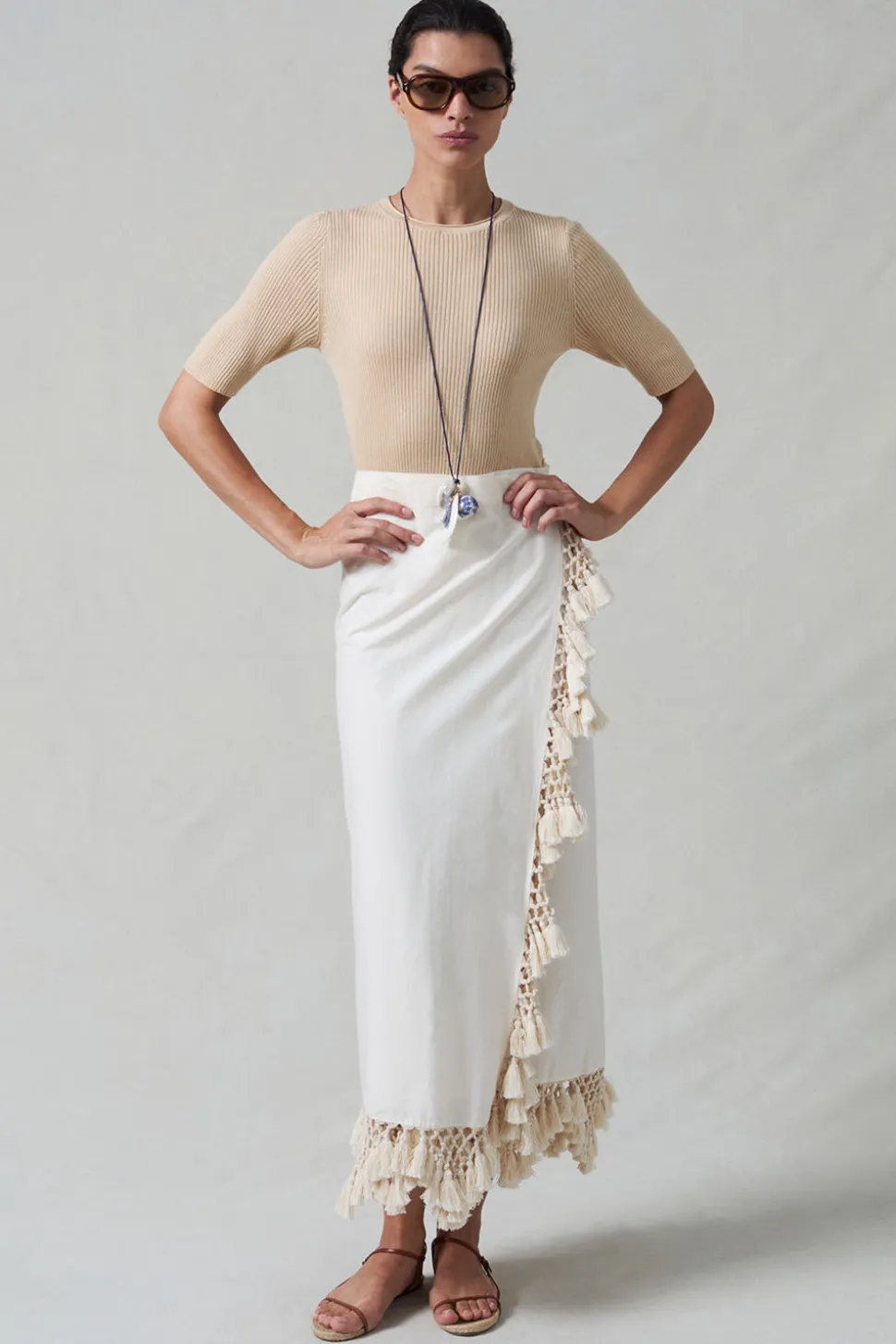 Capri Crocheted Wrap Skirt Natural