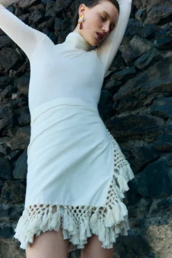 Capri Crochet Wrap Mini Skirt Natural