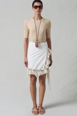 Capri Crochet Wrap Mini Skirt Natural