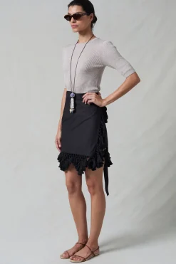 Capri Crochet Wrap Mini Skirt Caviar