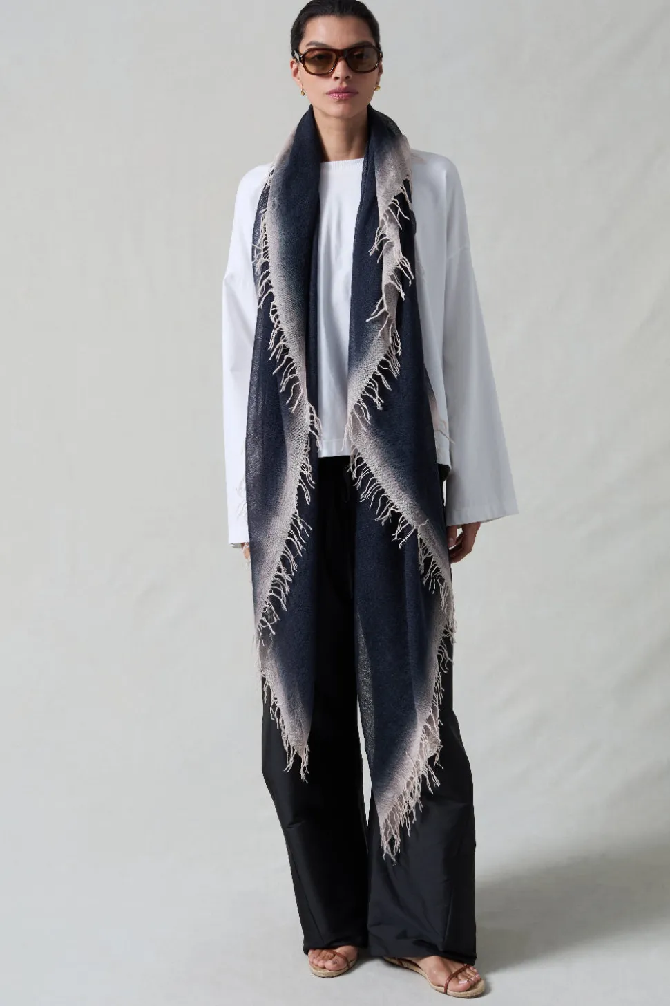 Cashmere and Silk Scarf Black Burnout