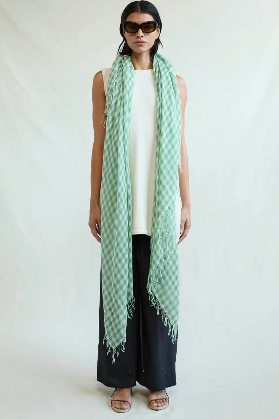 Cashmere and Silk Scarf English Ivy Gingham