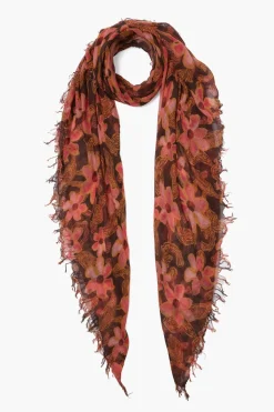 Cashmere and Silk Scarf Fired Brick Meadow Floral