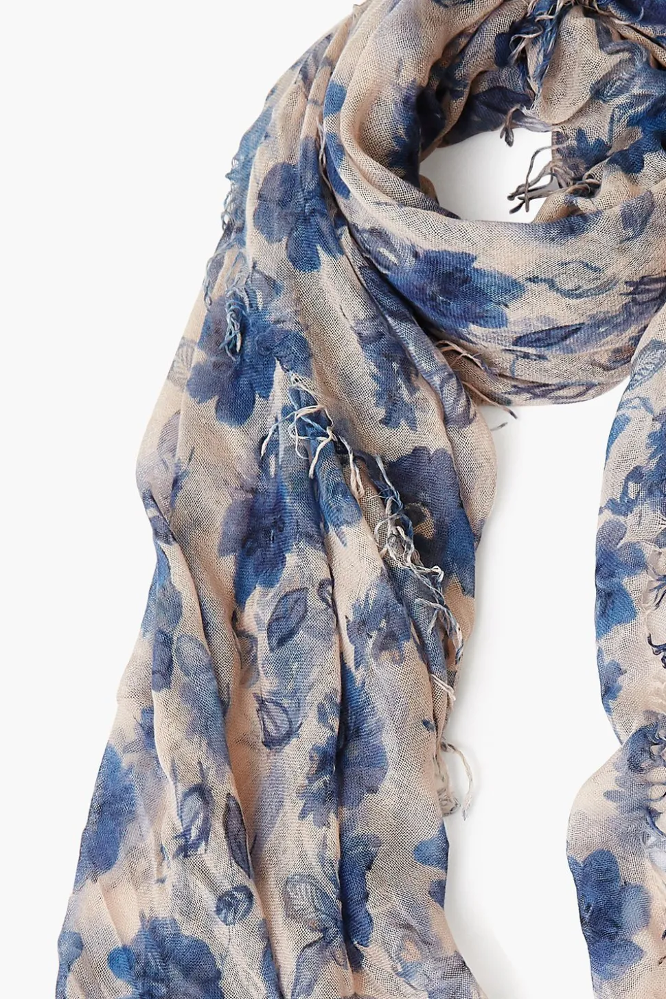 Cashmere and Silk Scarf Indigo Blue French Floral