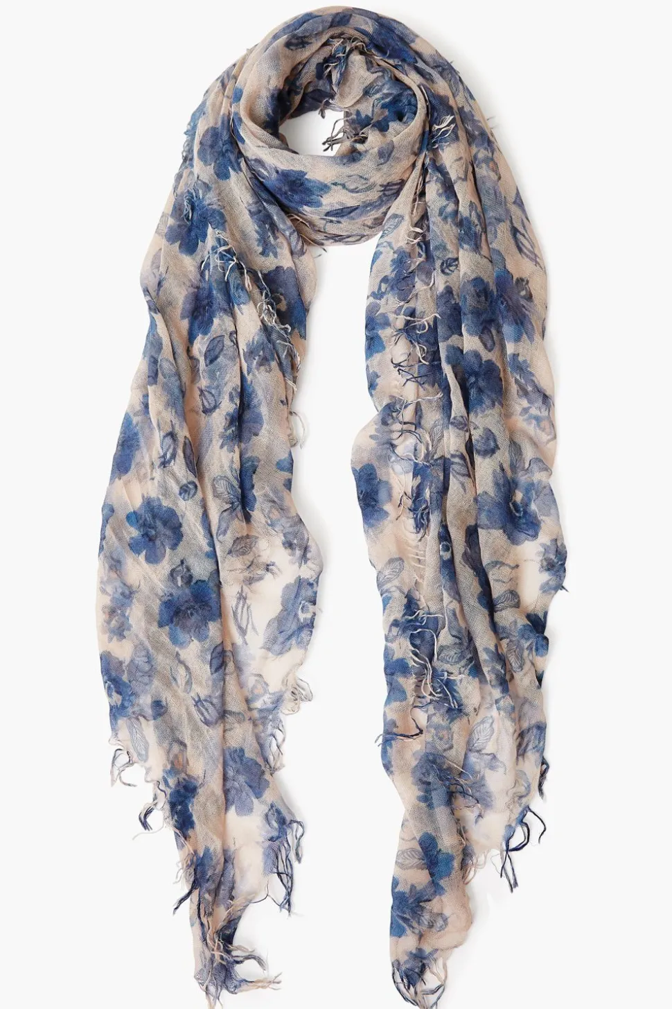 Cashmere and Silk Scarf Indigo Blue French Floral