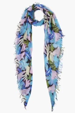 Cashmere and Silk Scarf Pageant Blue Floral Print