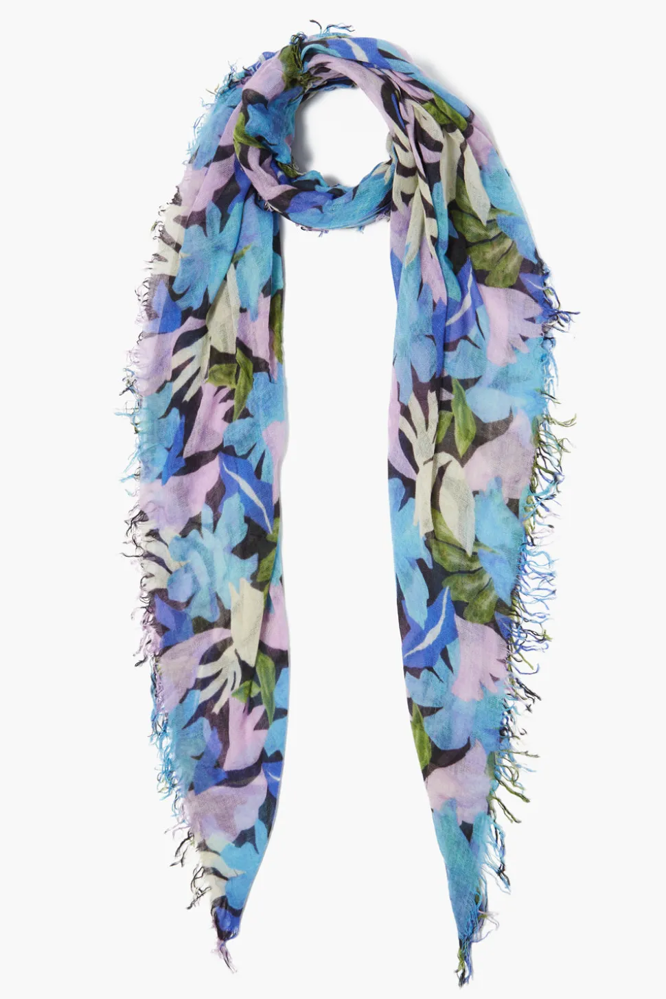 Cashmere and Silk Scarf Pageant Blue Floral Print