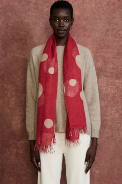 Cashmere and Silk Scarf Red Polka Dot