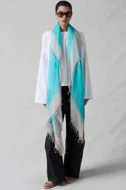 Cashmere and Silk Scarf Turquoise Burnout
