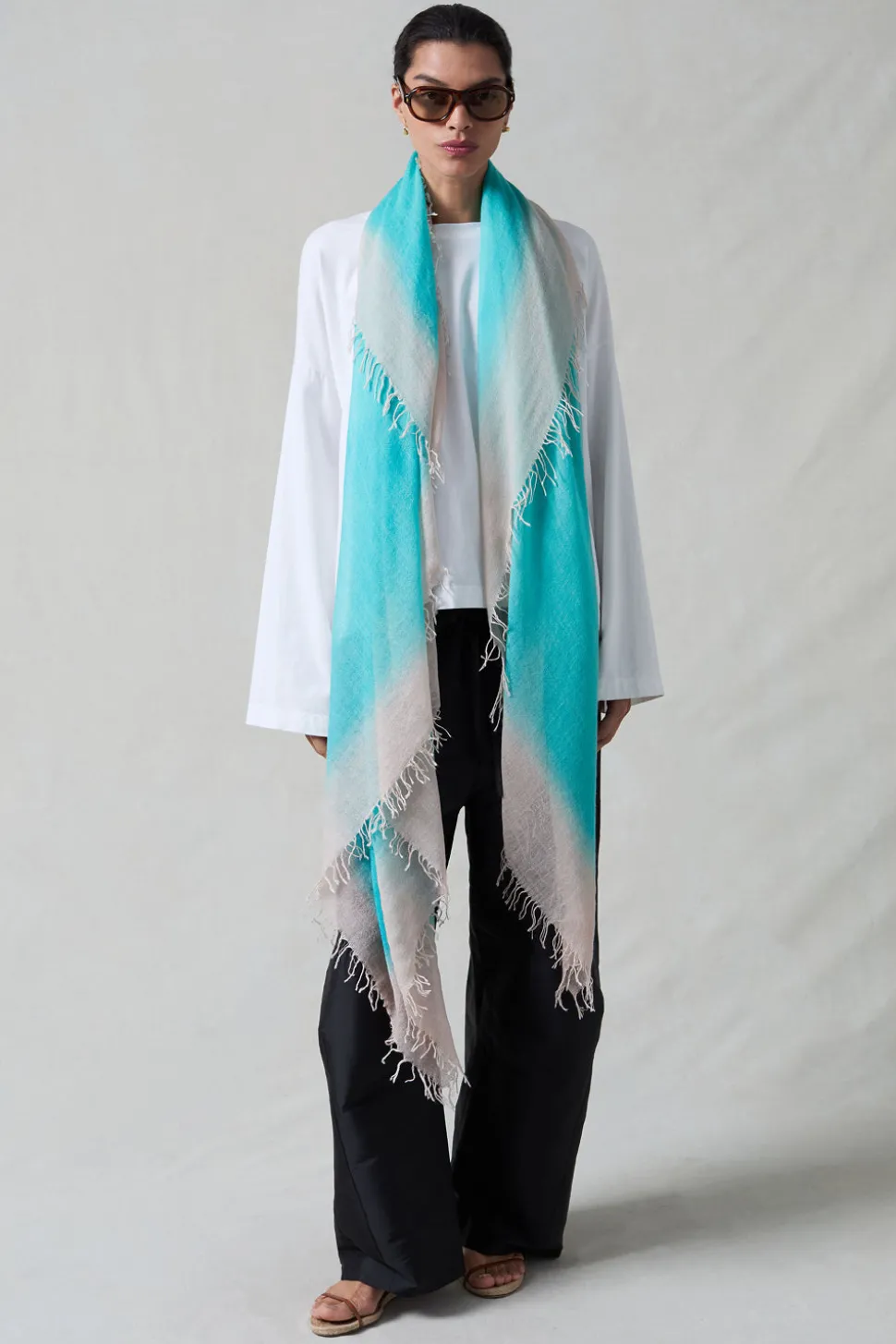 Cashmere and Silk Scarf Turquoise Burnout