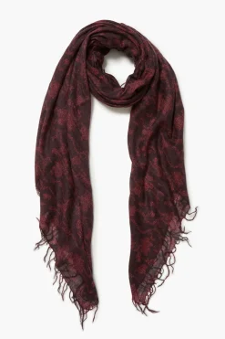 Cashmere and Silk Scarf Wine Kantha Floral