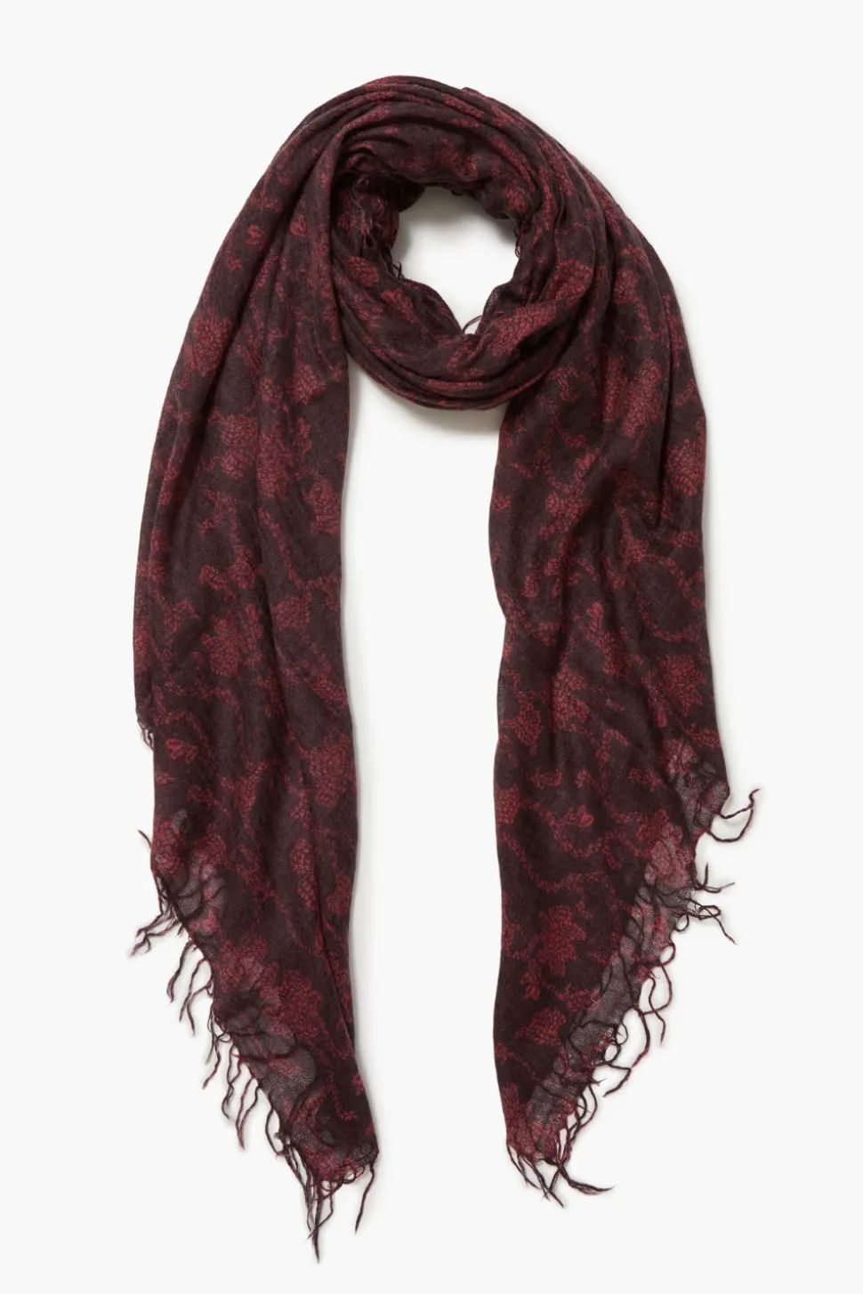 Cashmere and Silk Scarf Wine Kantha Floral