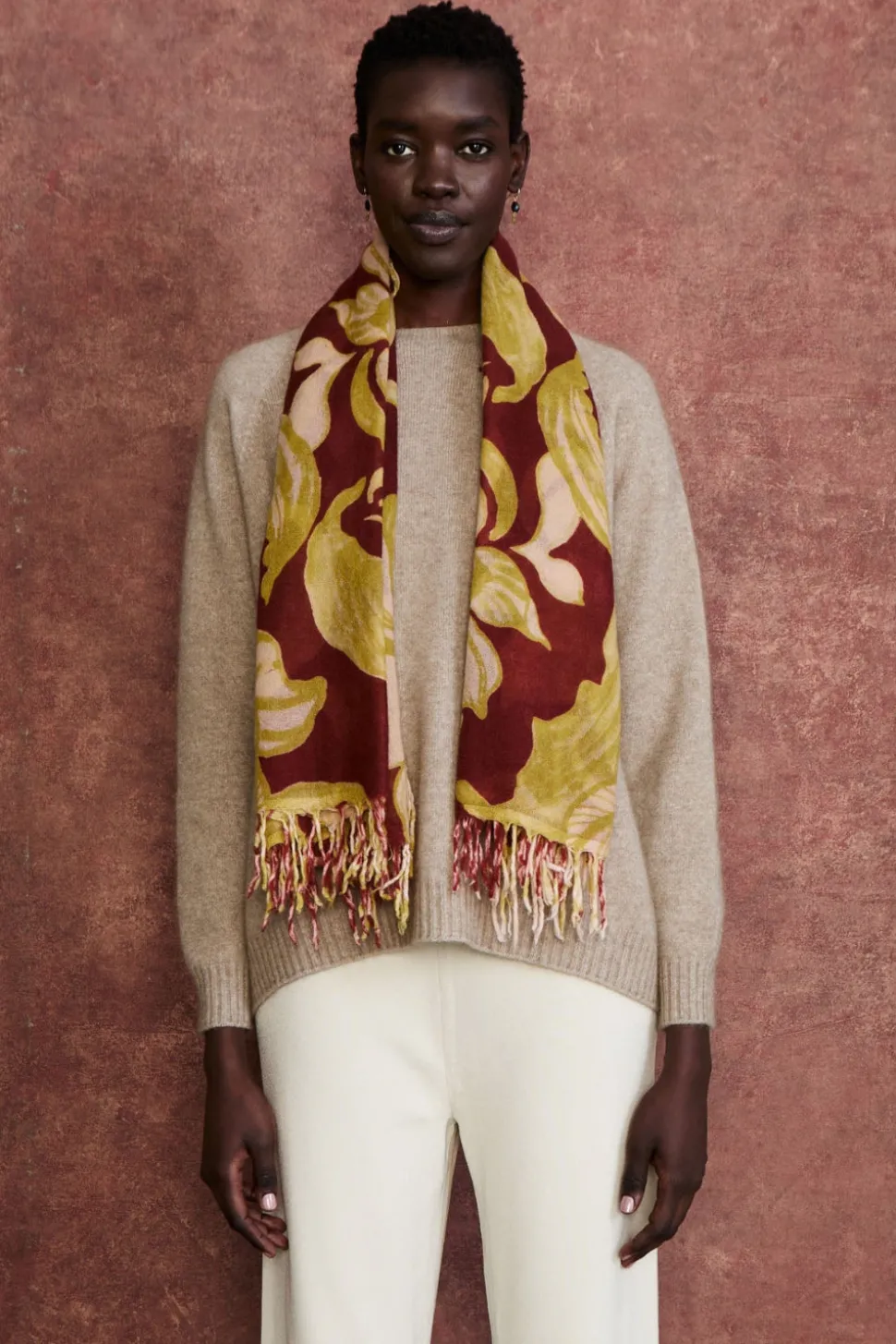 100% Cashmere Scarf Cabernet Floral