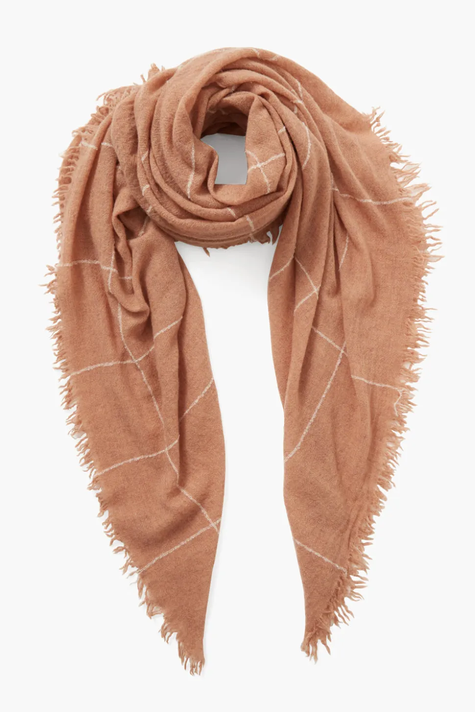 100% Cashmere Scarf Egret Windowpane