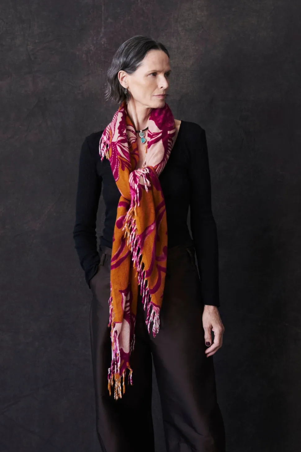 100% Cashmere Scarf Gold Floral