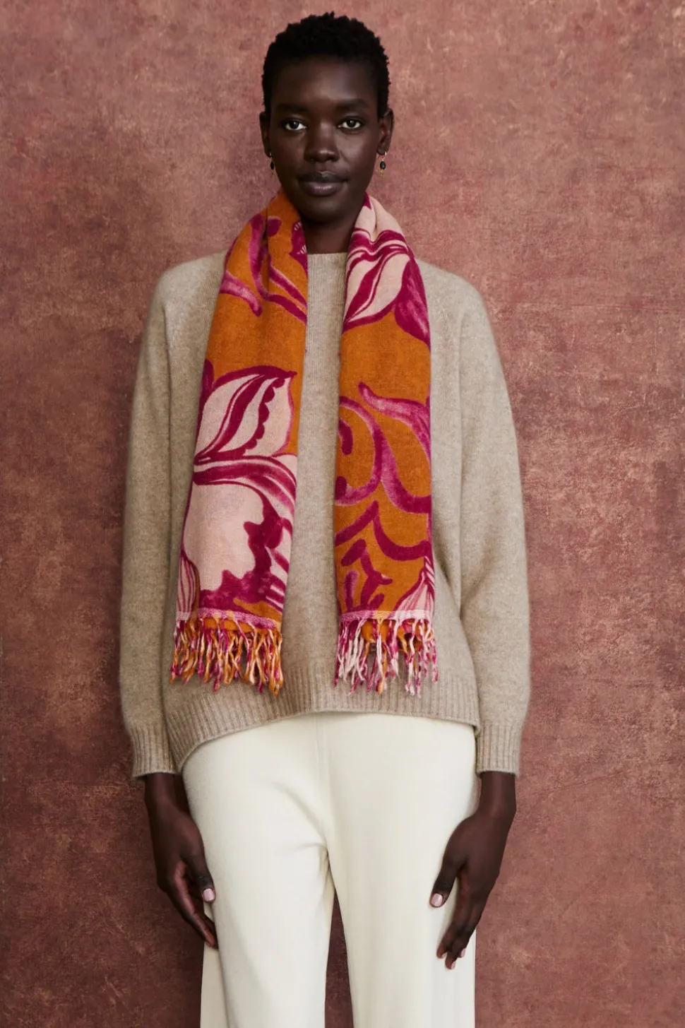 100% Cashmere Scarf Gold Floral