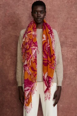 100% Cashmere Scarf Gold Floral