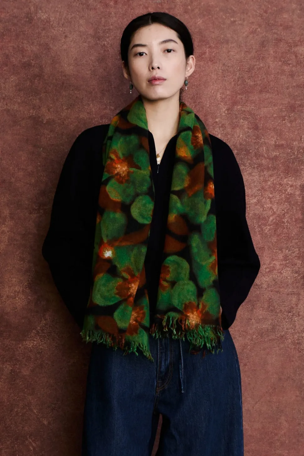 100% Cashmere Scarf Primrose Green Floral