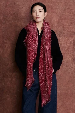100% Cashmere Scarf Red Warped Plaid