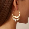 Crescent White Pearl and Gold Hoop Earrings