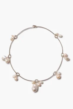Crown Pearl Collar Necklace Silver