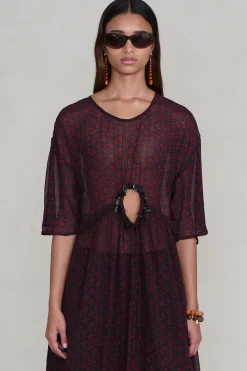 Cutout Sequin Chiffon Tunic Sapphire