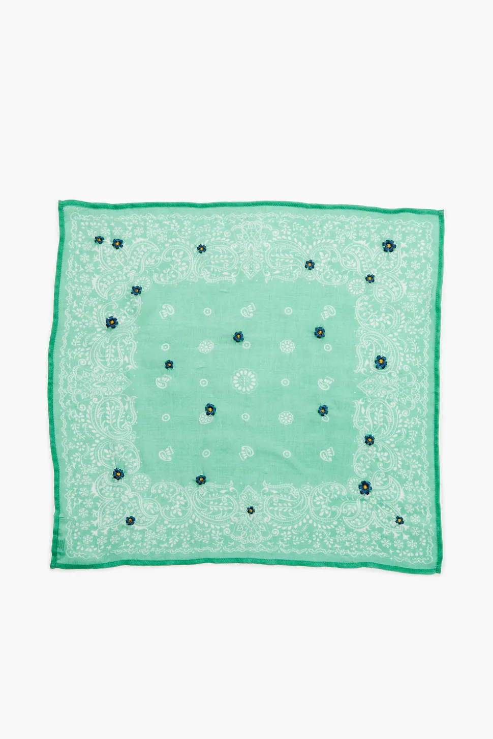 Daisy Embroidered Bandana Jade Green