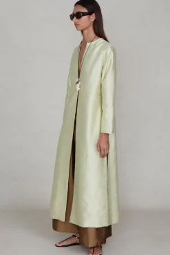 Dupioni Collarless Coat Translucent Green