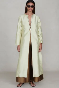 Dupioni Collarless Coat Translucent Green