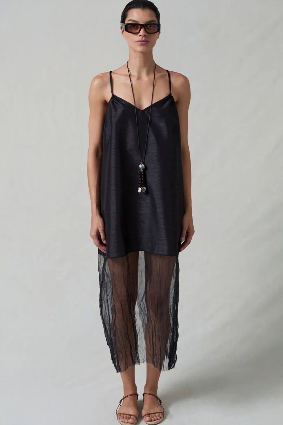 Dupioni Mesh Dress Black