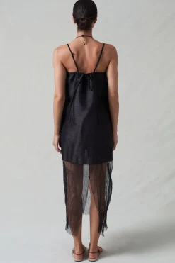 Dupioni Mesh Dress Black