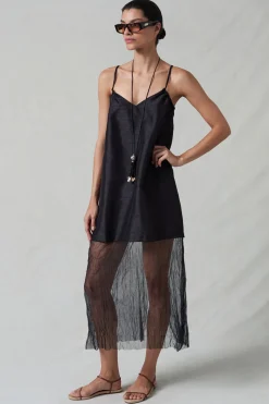 Dupioni Mesh Dress Black