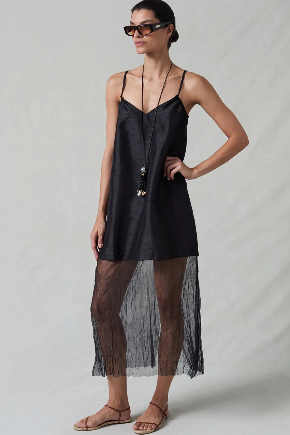 Dupioni Mesh Dress Black