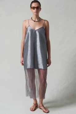 Dupioni Mesh Dress Steel