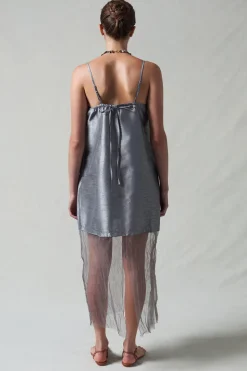 Dupioni Mesh Dress Steel