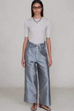 Dupioni Straight Leg Pant Steel