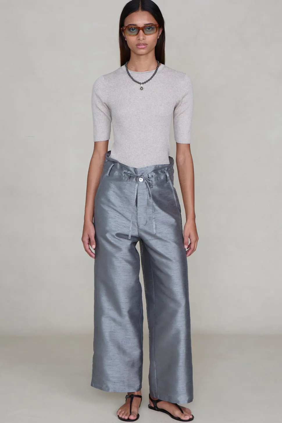 Dupioni Straight Leg Pant Steel