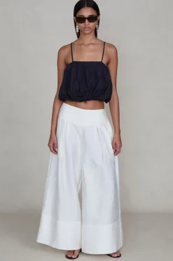Dupioni Ultra Wide Leg Trouser White