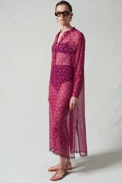 Eloise Beaded Silk Dress Pink