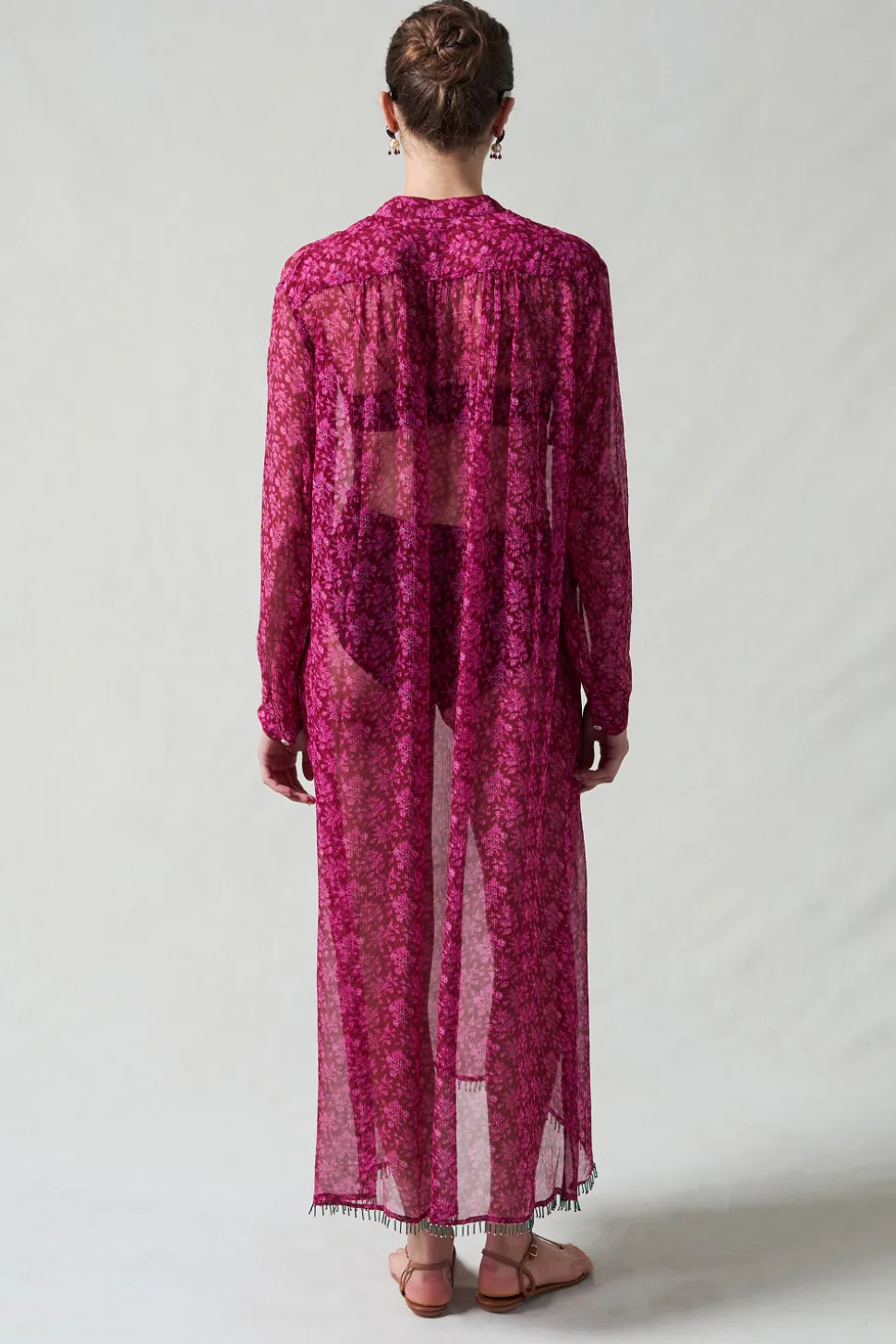 Eloise Beaded Silk Dress Pink