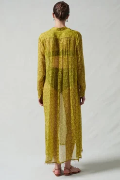 Eloise Beaded Silk Dress Yellow