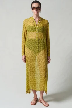 Eloise Beaded Silk Dress Yellow